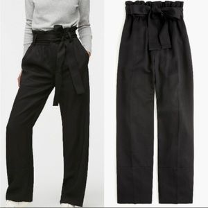 J. Crew Women Black Drapey Paperbag High Rise Wide Cropped Leg Pants Size 0